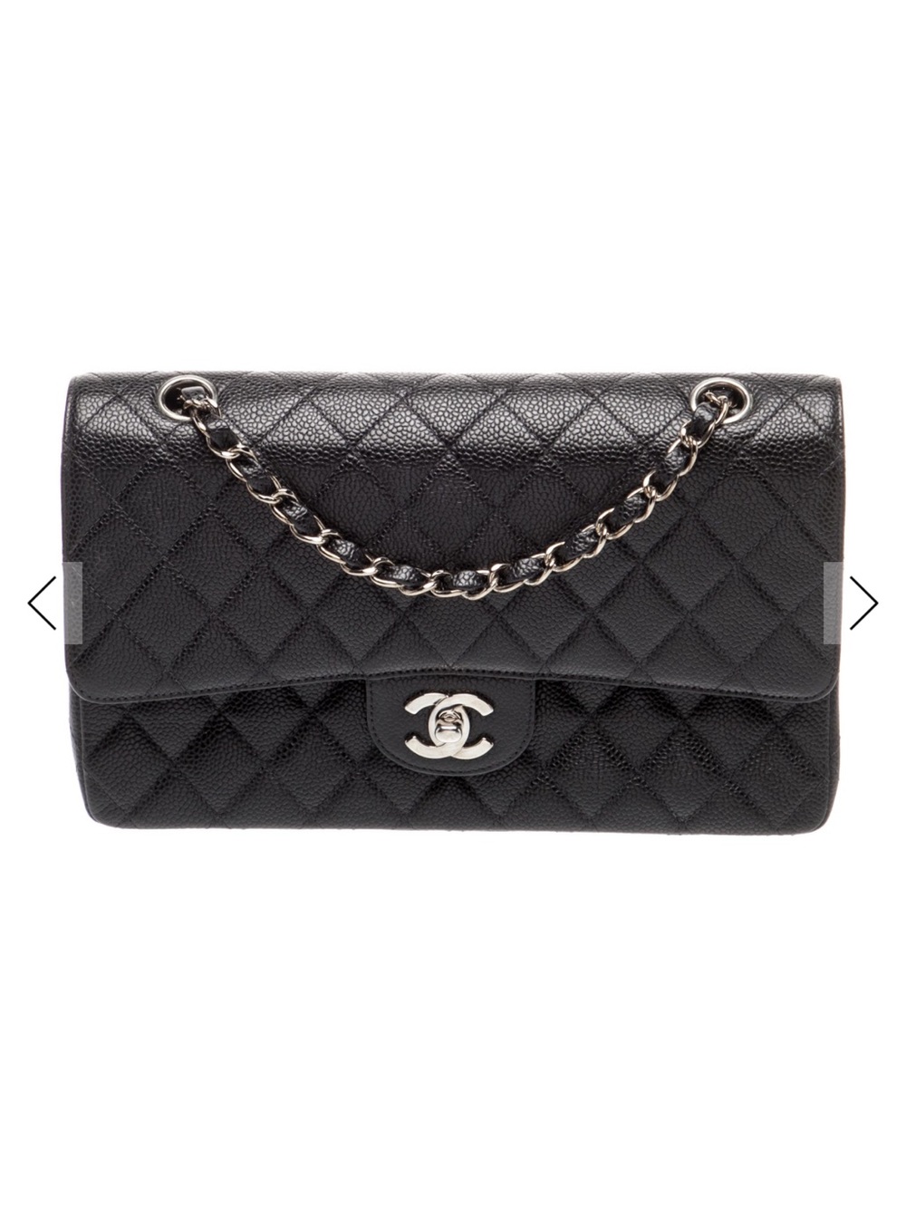 CHANEL Black Quilted Leather Shoulder Bag with Silver Chain